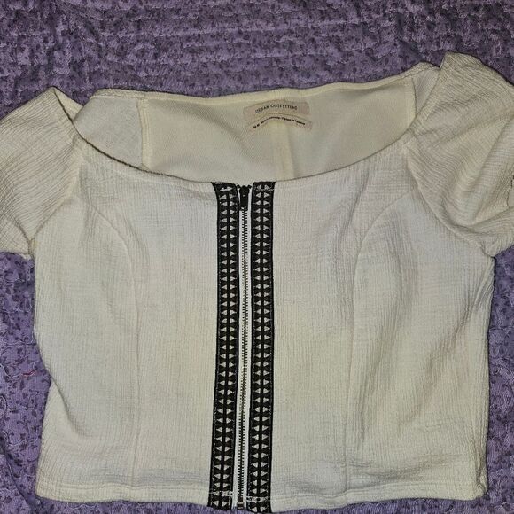 Urban Outfitters Hashtag Zip Cropped Top in Cream / ivory - Picture 7 of 8